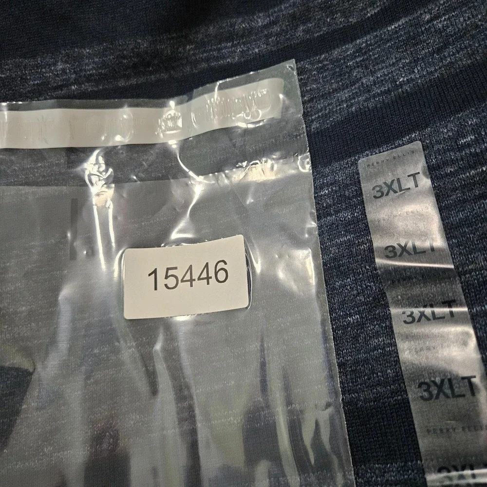 $99 NEW Perry Ellis Sweater Men 3XLT Tall Knit‎ Navy Gray Striped Cotton Blend